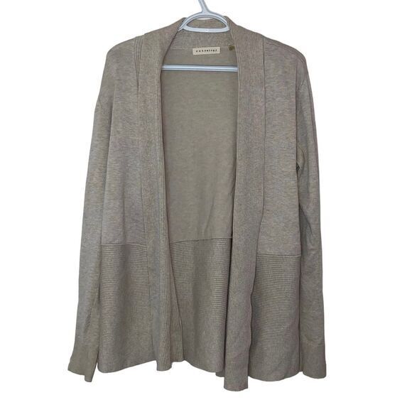 Retrelogy‎ Women's Open Front Cardigan Size Medium Tan Ribbed Office Sweater - Picture 1 of 9